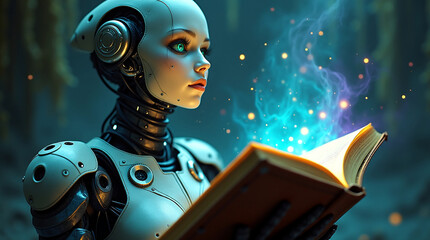 Ein weiblicher Cyborg h&auml;lt ein, von Menschen gemachtes Buch vor sich und erkennt in diesem Moment die sterblichkeit. Die menschliche Rasse hat sich selbst ausgel&ouml;scht.