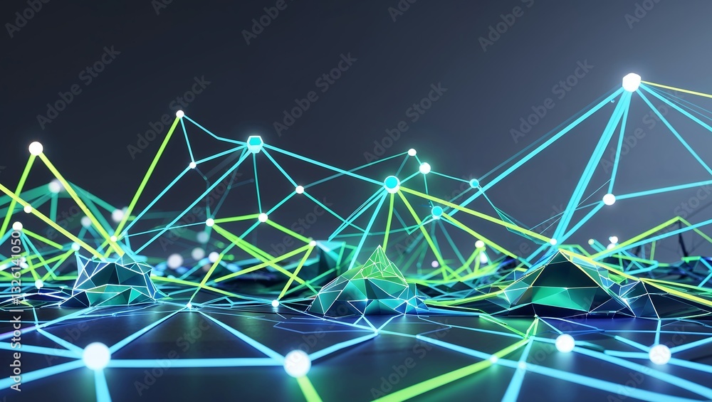 Poster abstract pattern featuring interconnected glowing lines and geometric nodes, perfect for an ai or fi
