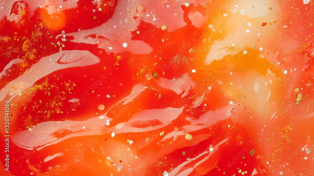 Poster vibrant abstract texture of ketchup with spices - dynamic culinary art for food design