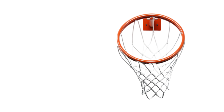 Monochrome basketball hoop against a transparent background with spotlight effect.