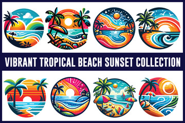 Tropical Bliss: A Colorful Beach Scene at Sunset
