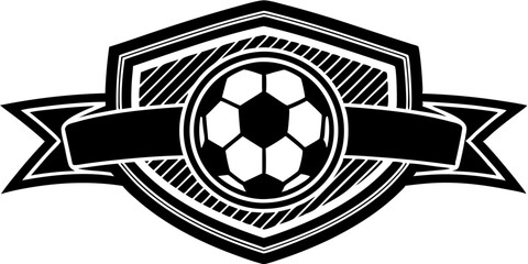Soccer shield with wings and Celtic cross emblem featuring a sword and soccer ball in a grunge-style design with a championship theme