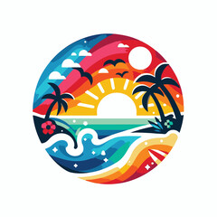 Fototapeta premium Tropical Bliss: A Colorful Beach Scene at Sunset 