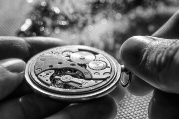 Mechanical watch repair. Watchmaker is repairing the mechanical watches