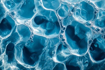 Blue water bubbles, surface texture, close-up, background blur, abstract design