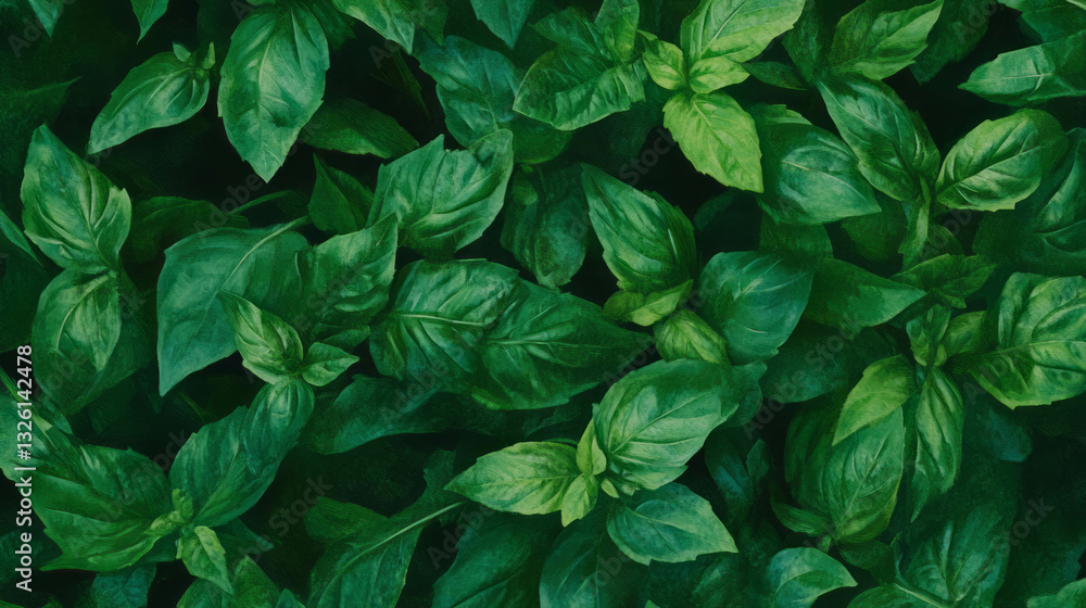 Poster vibrant basil leaf texture background for culinary design projects