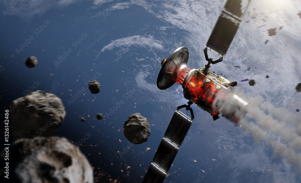 Wall mural asteroids in space .satellite to crash into earth..