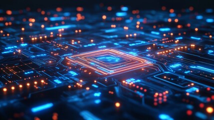 Fototapeta premium Futuristic Technology Circuit Board with Bright Electric Connections