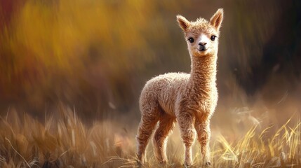Obraz premium A Gentle Llama Lamb Stands Gracefully in a Golden Field