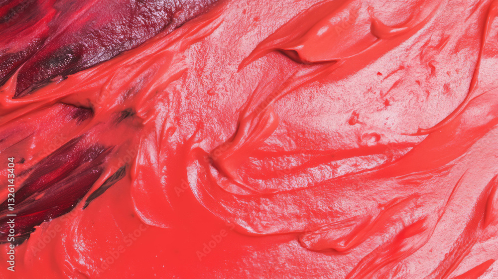 Poster vibrant close-up texture of tomato puree with basil swirls for culinary art and design