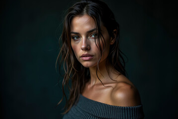 Naklejka premium Portrait of a Wistful, Wet-Haired Woman