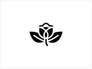 This is a clean, stylized vector graphic of a red rose with green and black leaves.