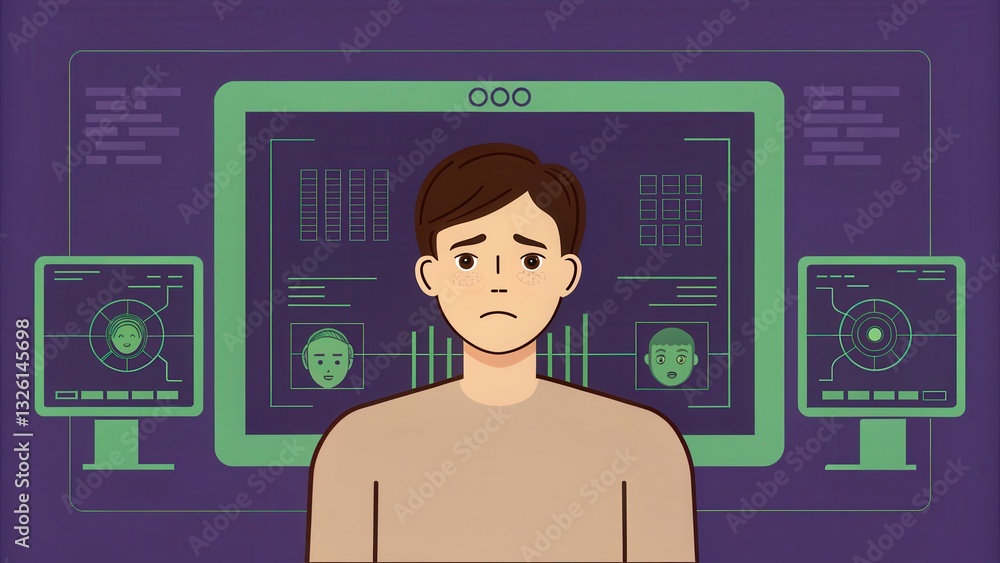 Poster mental health awareness supports depression management concept. a concerned person in front of scree