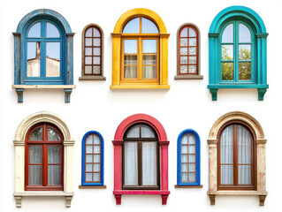 Obraz premium Colorful windows on a white wall create charming visual appeal
