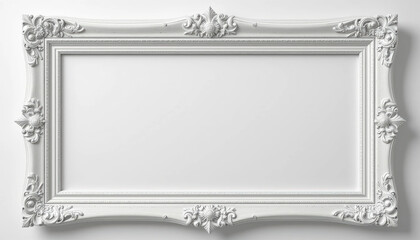 Elegant white ornate picture frame with intricate details and blank space for artwork or photos