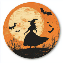 Vintage Halloween Witch Round Stickers with Pumpkins – Spooky and Nostalgic