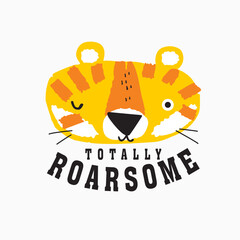 Totally Roarsome with tiger hand drawn illustration