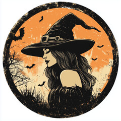 Vintage Halloween Witch Round Stickers with Pumpkins – Spooky and Nostalgic