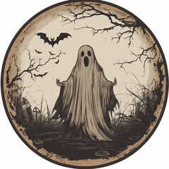 Classic Haunted Ghost Round Stickers – Halloween Designs