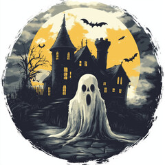 Classic Haunted Ghost Round Stickers – Spooky Halloween Castle Designs