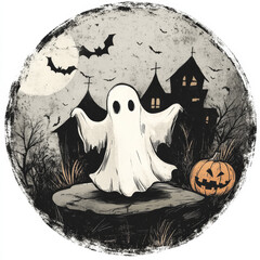 Classic Haunted Ghost Round Stickers – Spooky Halloween Castle Designs
