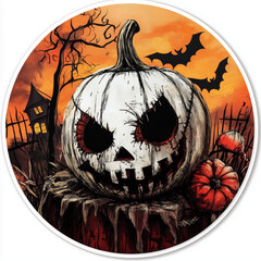 Creepy Halloween Pumpkin Round Stickers – Jack-o'-Lantern Horror Theme