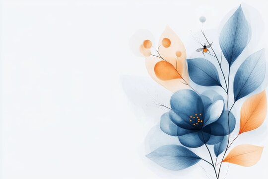 A minimalist depiction of a single flower with a small bee drawn with dots and lines, creating a modern, elegant look