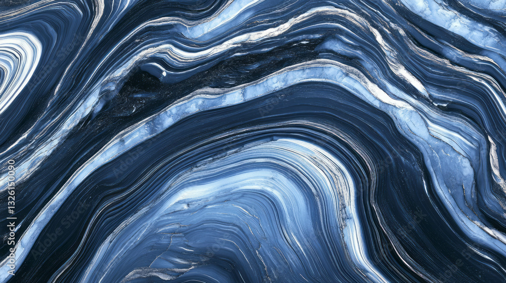 Poster elegant abstract pattern of gneiss with chaotic banding in blue tones
