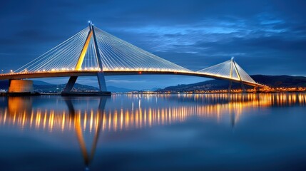 Fototapeta premium A bridge of light connecting two cities over a river