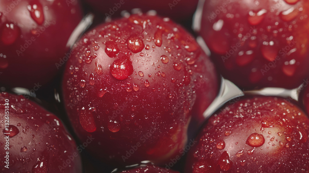Poster fresh nectarines top view with water droplets - perfect for summer themes and nature concepts
