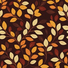Seamless pattern with Autumn leaves pattern on dark background