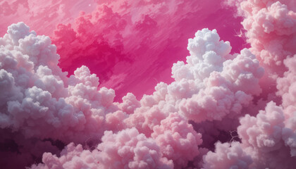 Fototapeta premium Dreamy pink clouds fill sky, creating serene and whimsical atmosphere