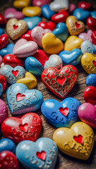 Fototapeta premium Colorful hearts on Valentine's Day showing love and affection.