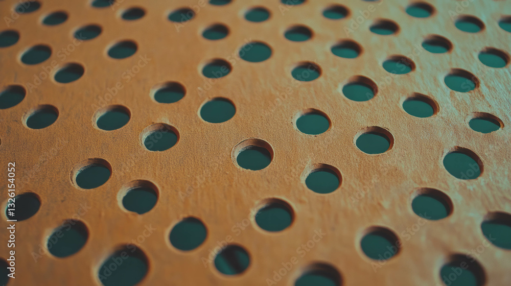 Poster perforated surface with lo-fi printer texture and circular holes pattern