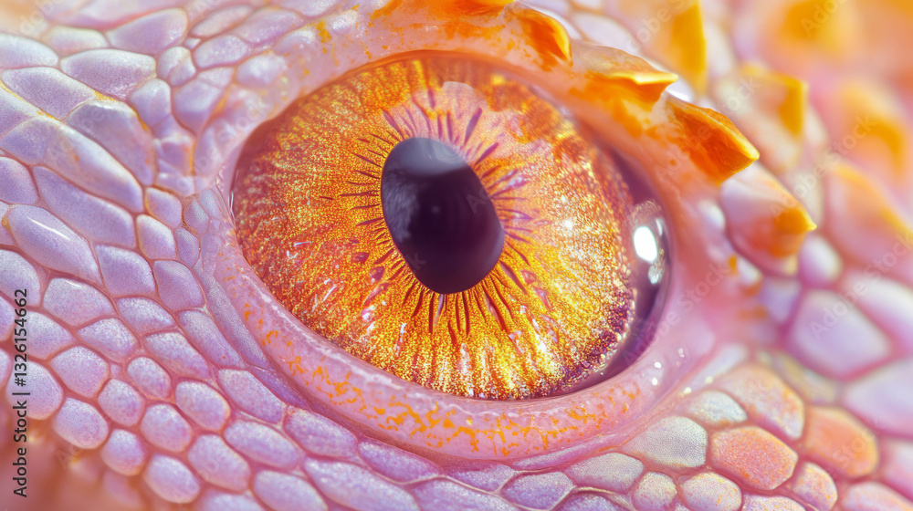 Poster Macro shot of colorful reptile eye with intricate texture and pattern detail for artistic design