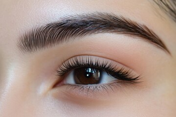 Close up of perfectly healed powder brows enhancing natural beauty for a polished look Generative AI