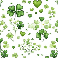 Seamless pattern with Floral pattern with clovers and hearts