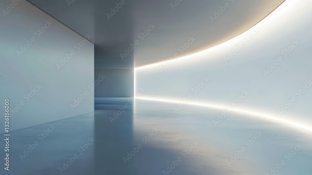 Poster minimalistic futuristic interior design with smooth curves and ambient lighting