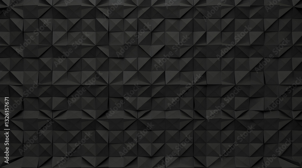 Poster a dark, textured surface with a repeating triangular pattern, creating a geometric, abstract, and mo