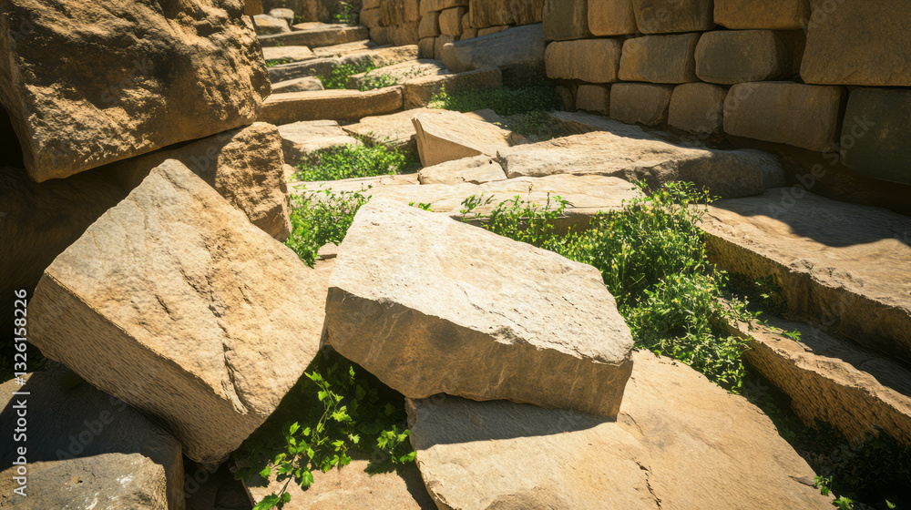 Poster ancient ruins texture and stone chaos for historical design concepts