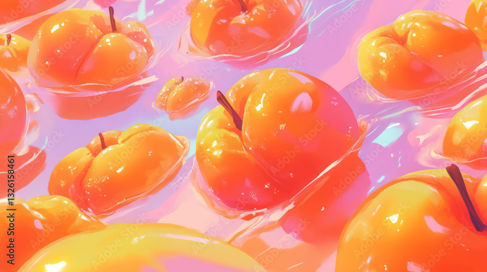 Aufkleber colorful chaos of apricot and peach jam texture with floating fruit