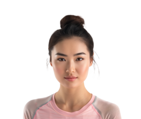 Young beautiful smiling asian woman in sportswear isolated on transparent background. Portrait happy healthy slim fit attractive sporty woman