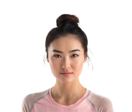 Young beautiful smiling asian woman in sportswear isolated on transparent background. Portrait happy healthy slim fit attractive sporty woman