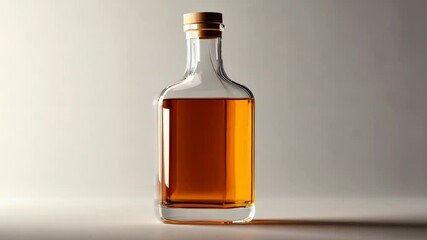 Rotating whiskey bottle with wooden cap on minimalist background - Powered by Adobe