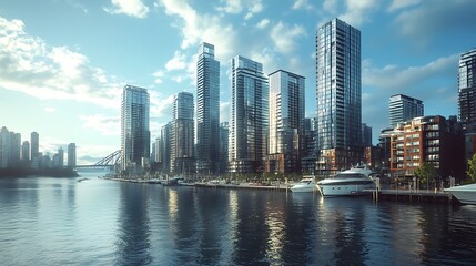 Obraz premium Modern design on calm water landscape with vibrant sunset hues high resolution picture