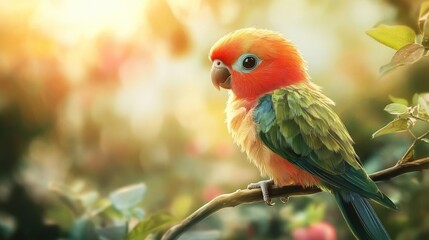A colorful parrot bird resting peacefully on a tree branch