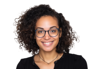 Portrait of african woman standing and looking at camera. Confident stylish female standing on transparent background. Happy young mixed race woman smiling 