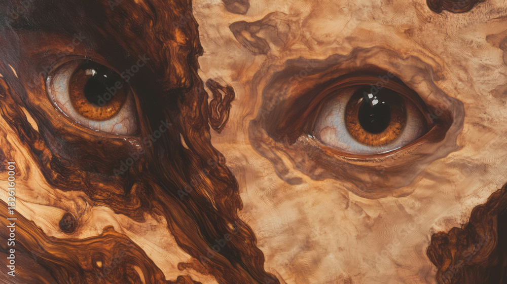 Poster surreal eyes in buckeye burl texture chaos for unique design concepts