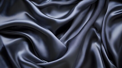 Fototapeta premium 64. A soft dark grey silk satin fabric curtain, flowing beautifully in soft ruffles for a luxurious and romantic setting for any special occasion