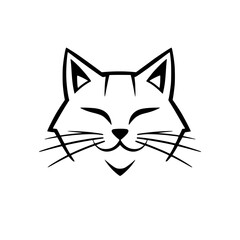 Smiling, stylized black and white cat face, simple geometric shapes create a happy feline expression, isolated on a white background.